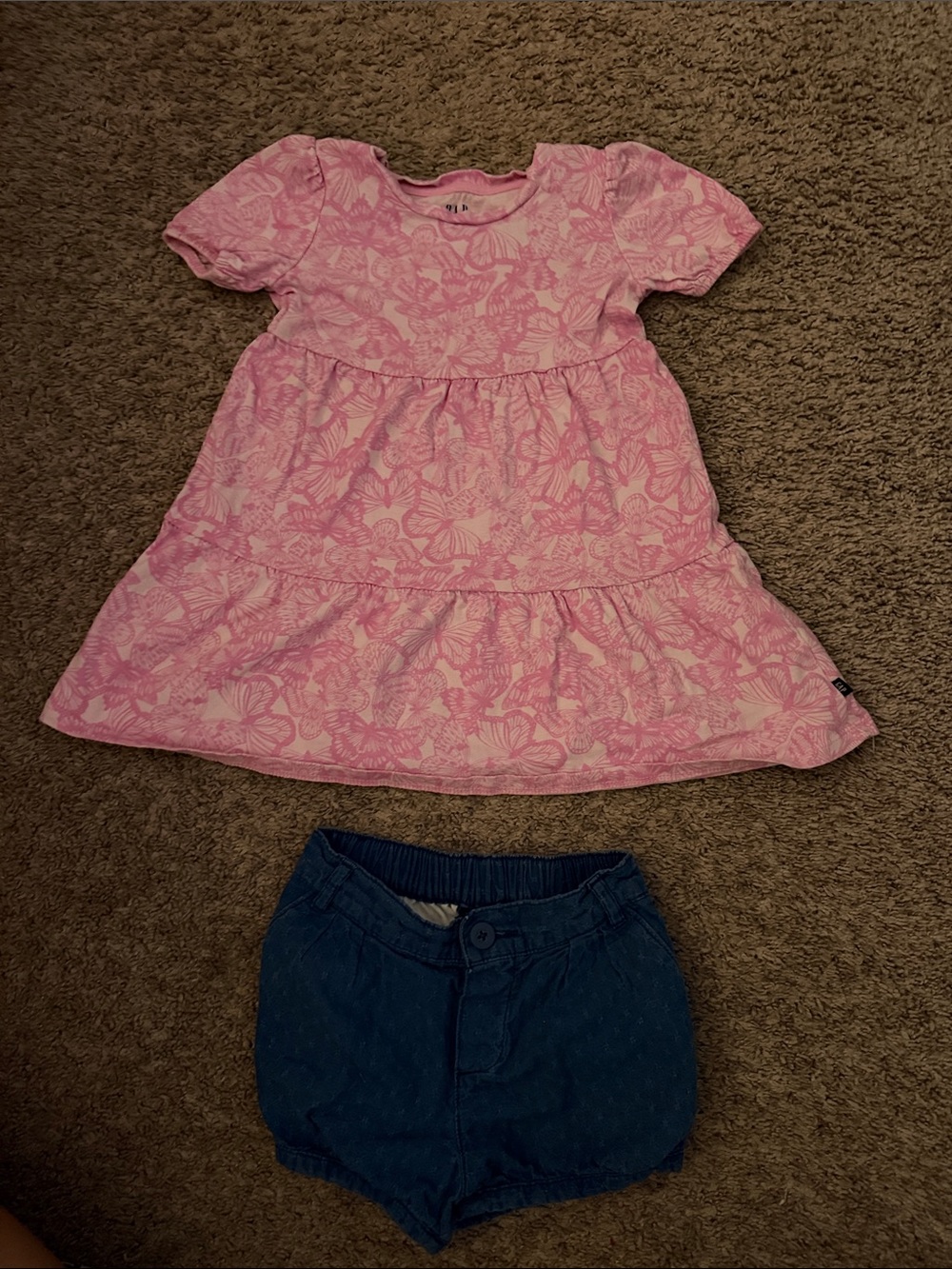 GAP Pink Butterfly Tiered Dress and denim bubble shorts bundle
